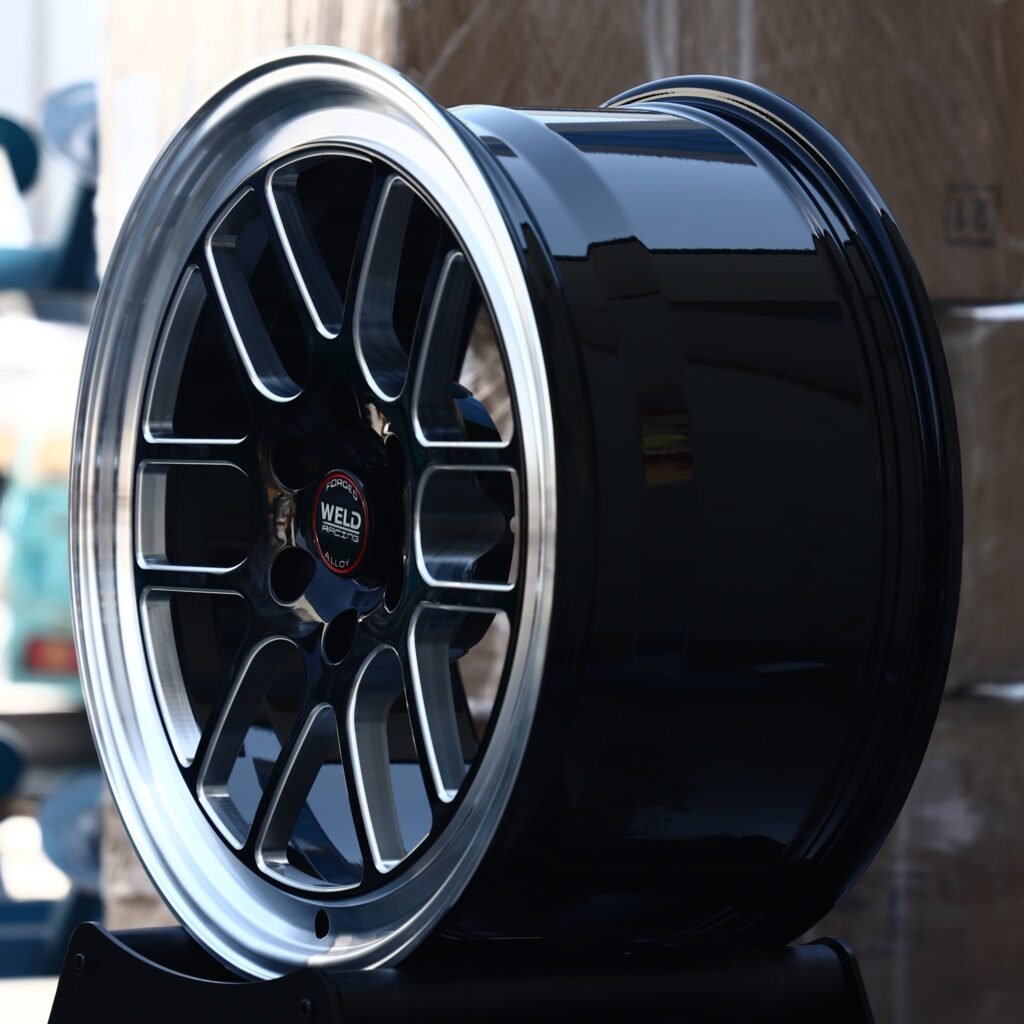 6x139.7 wheels – Black / Milled 12-Window Polished Deep Lip (Weld Racing-Style), side view