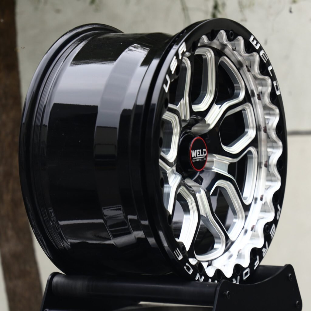 Chevrolet Corvette C7 wheels – Black / Milled 5 Split-Spoke Beadlock (Weld Racing-Style), lip and barrel detail