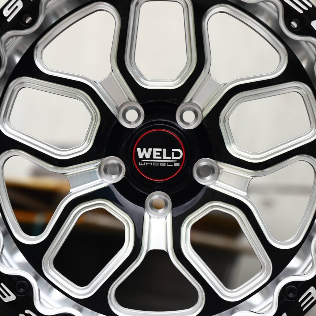 Chevrolet Corvette C6 wheels – Black / Milled 5 Split-Spoke Beadlock (Weld Racing-Style), rear view