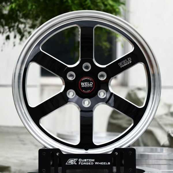 Ford F-150 wheels – Gloss Black 5-Spoke Polished Lip (Weld Racing-Style), front view