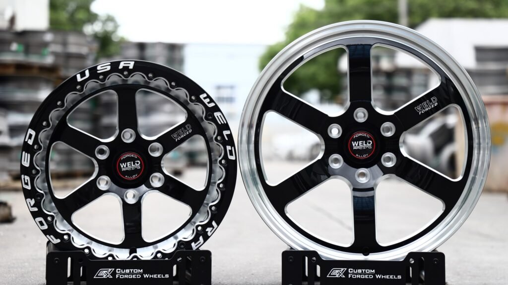 Toyota 4Runner wheels – Gloss Black 5-Spoke Polished Lip (Weld Racing-Style), rear view