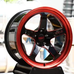 Weld Racing-Style Gloss Black 5-Spoke Red Deep Lip Forged Drag Racing Wheels – Chevrolet Camaro / Dodge Challenger Fitment (5-Lug)
