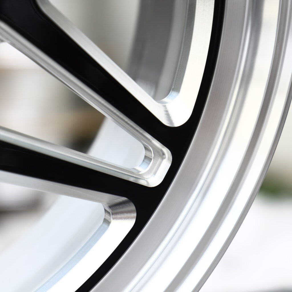 Toyota 4Runner wheels – Gloss Black Milled Split-Spoke Star Polished Lip (Weld Racing-Style), lip and barrel detail