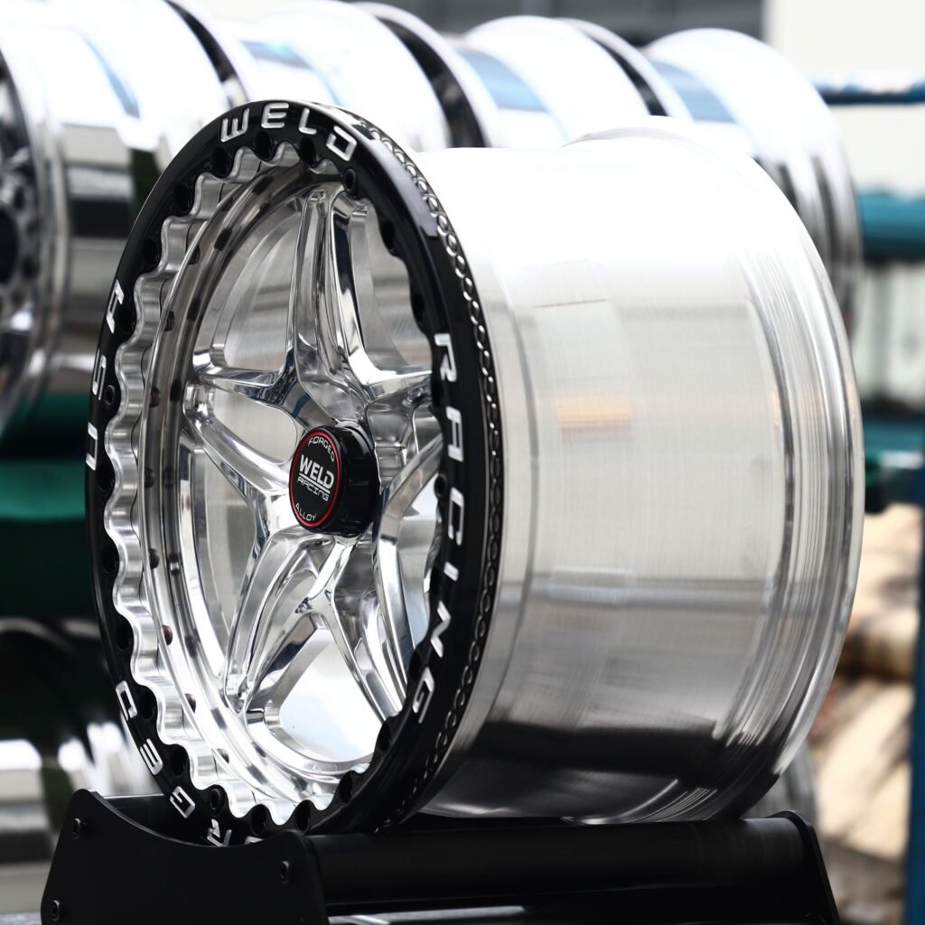 5x114.3 wheels – Polished 5-Star Black Ring Beadlock (Weld Racing-Style), side view