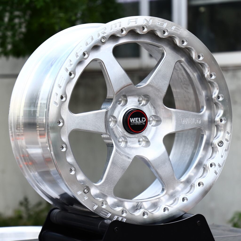 Ford F-150 wheels – Polished 6-Spoke Bolted Ring (Weld Racing-Style), angled view