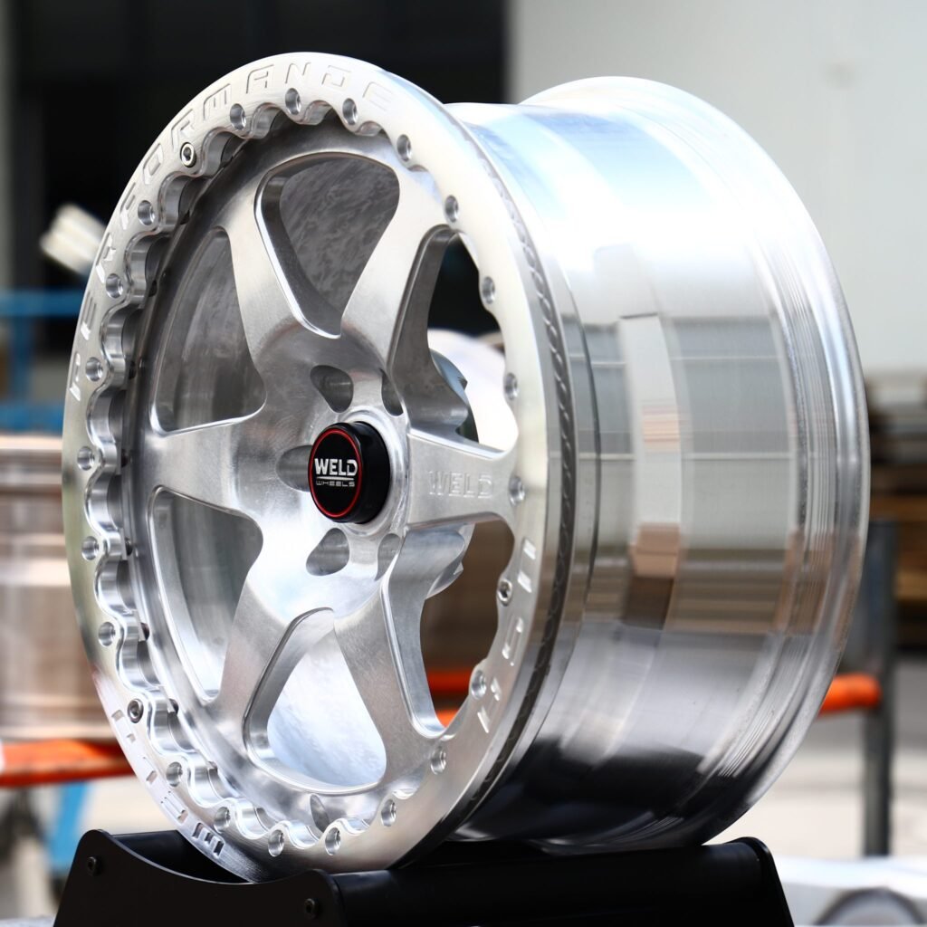 6x139.7 wheels – Polished 6-Spoke Bolted Ring (Weld Racing-Style), side view