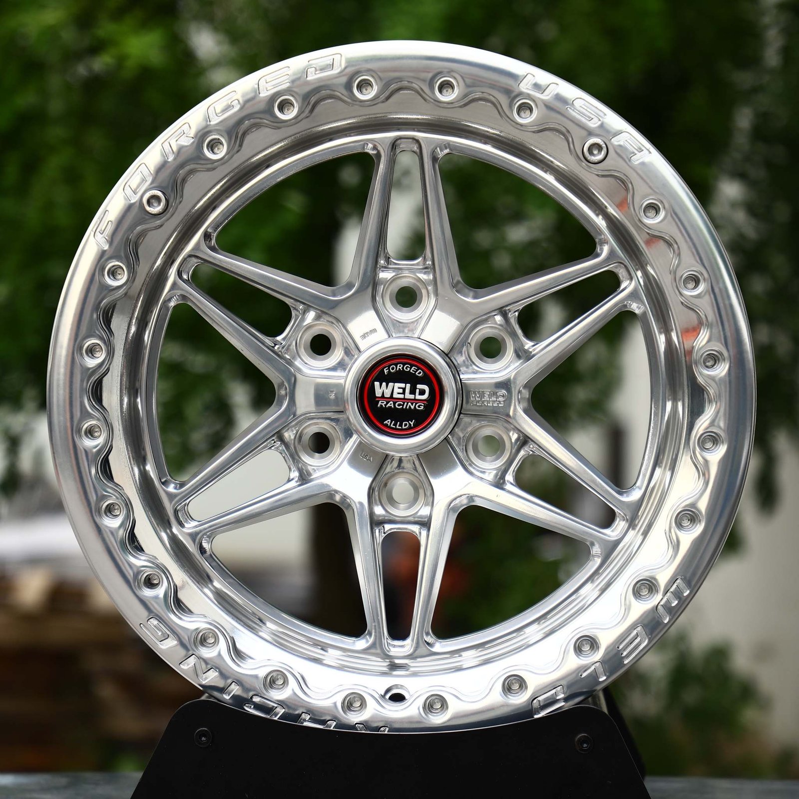 Chevrolet Silverado 1500 wheels – Polished Beadlock Star 6-Spoke (Weld Racing-Style), front view