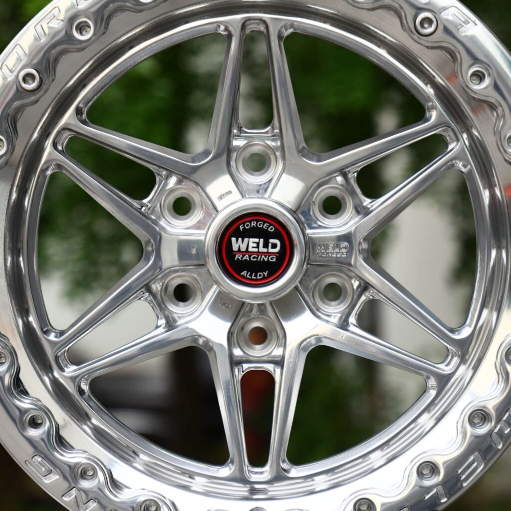 Toyota Tacoma wheels – Polished Beadlock Star 6-Spoke (Weld Racing-Style), lip and barrel detail