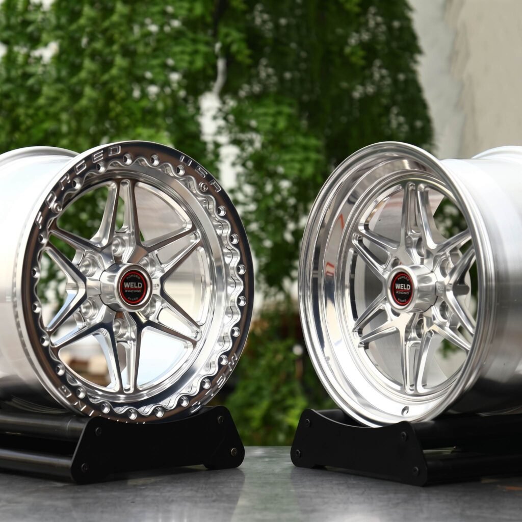 Toyota 4Runner wheels – Polished Beadlock Star 6-Spoke (Weld Racing-Style), rear view
