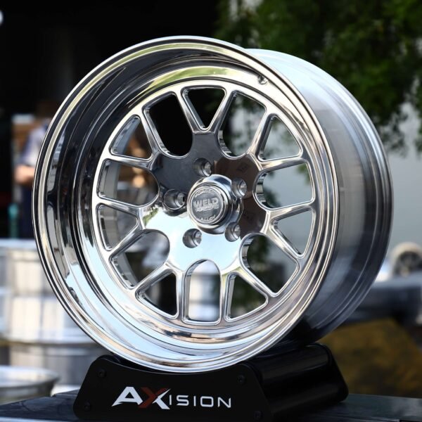 Ford Mustang wheels – Polished Mesh Deep Lip (Weld Racing-Style), front view
