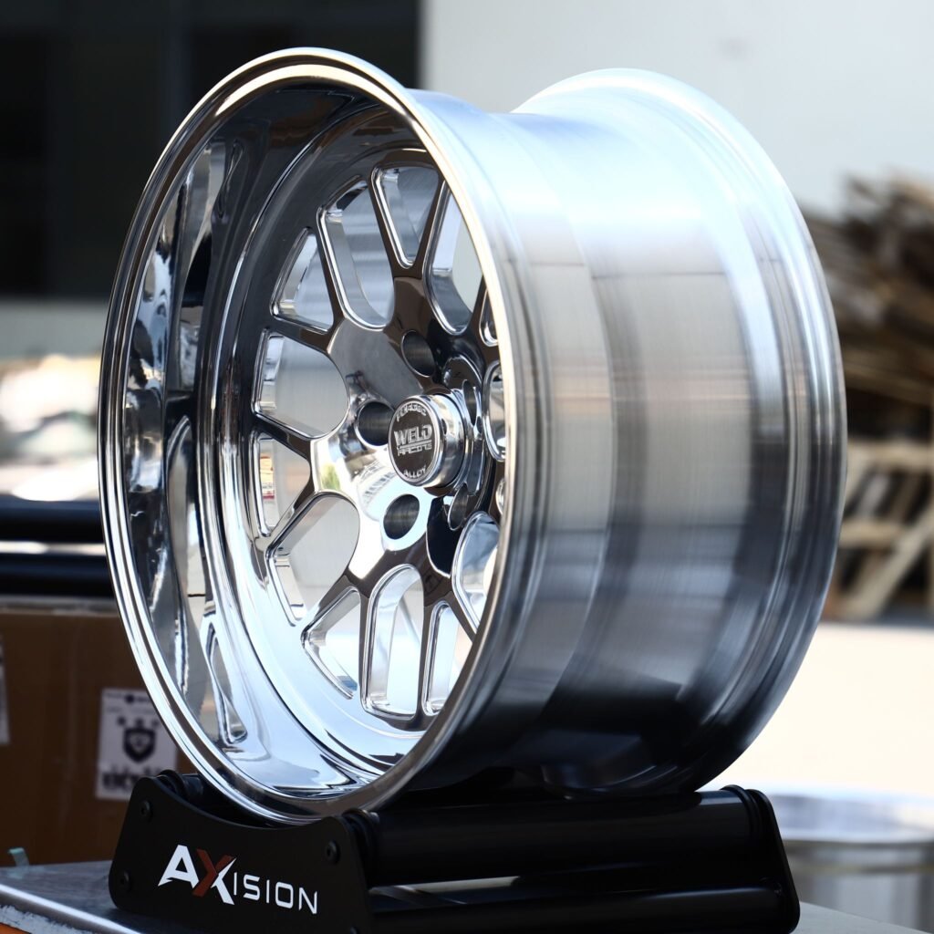 Chevrolet Corvette wheels – Polished Mesh Deep Lip (Weld Racing-Style), angled view