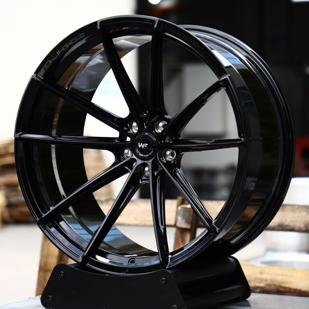 Audi RS5 wheels – Gloss Black 10-Spoke (Wheelforce-Style), angled view