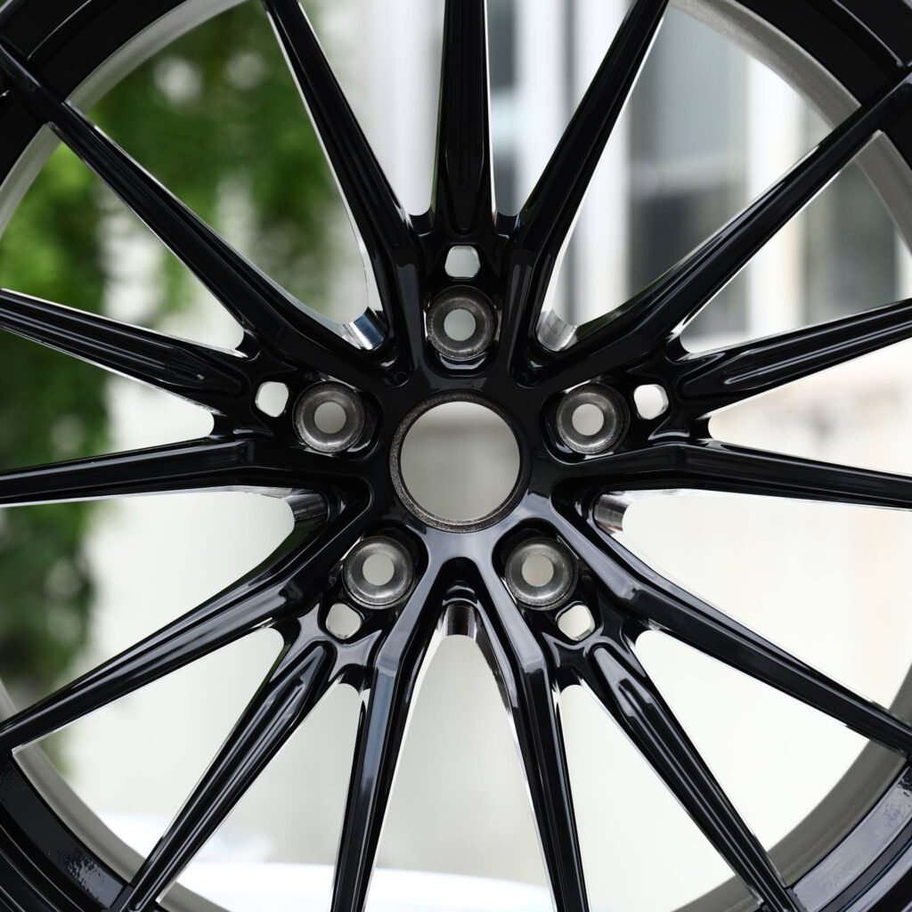 5x114.3 wheels – Gloss Black 15-Spoke (Wheelforce-Style), side view