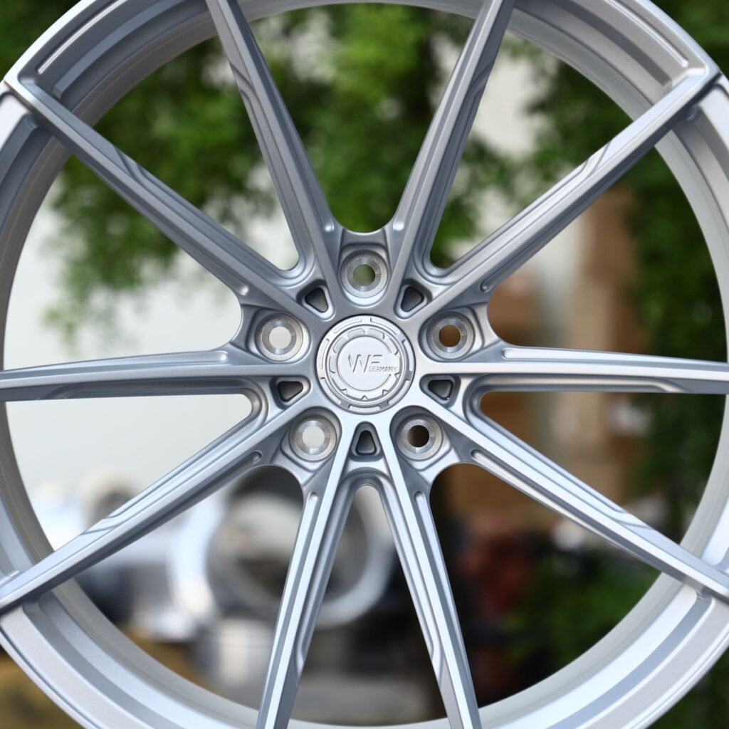 5x112 wheels – Matte Silver 10-Spoke Star Concave (Wheelforce-Style), side view