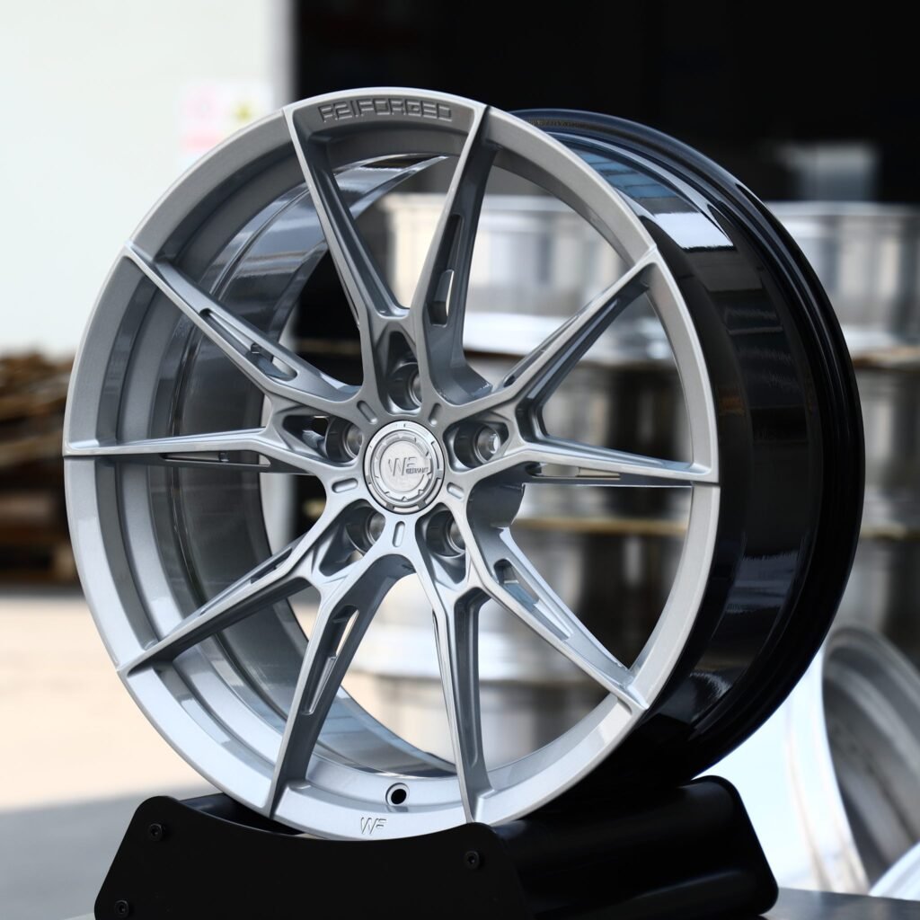 Infiniti Q50 wheels – Matte Silver 10-Spoke Star (Wheelforce-Style), angled view