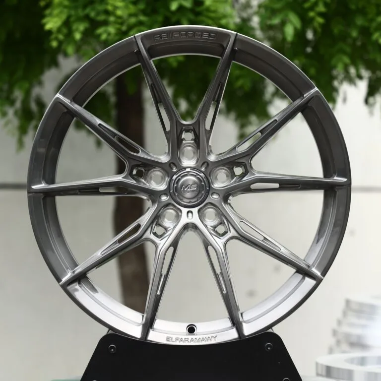 Nissan 370Z wheels – Transparent Gray Brushed 10-Spoke Star (Wheelforce-Style), front view