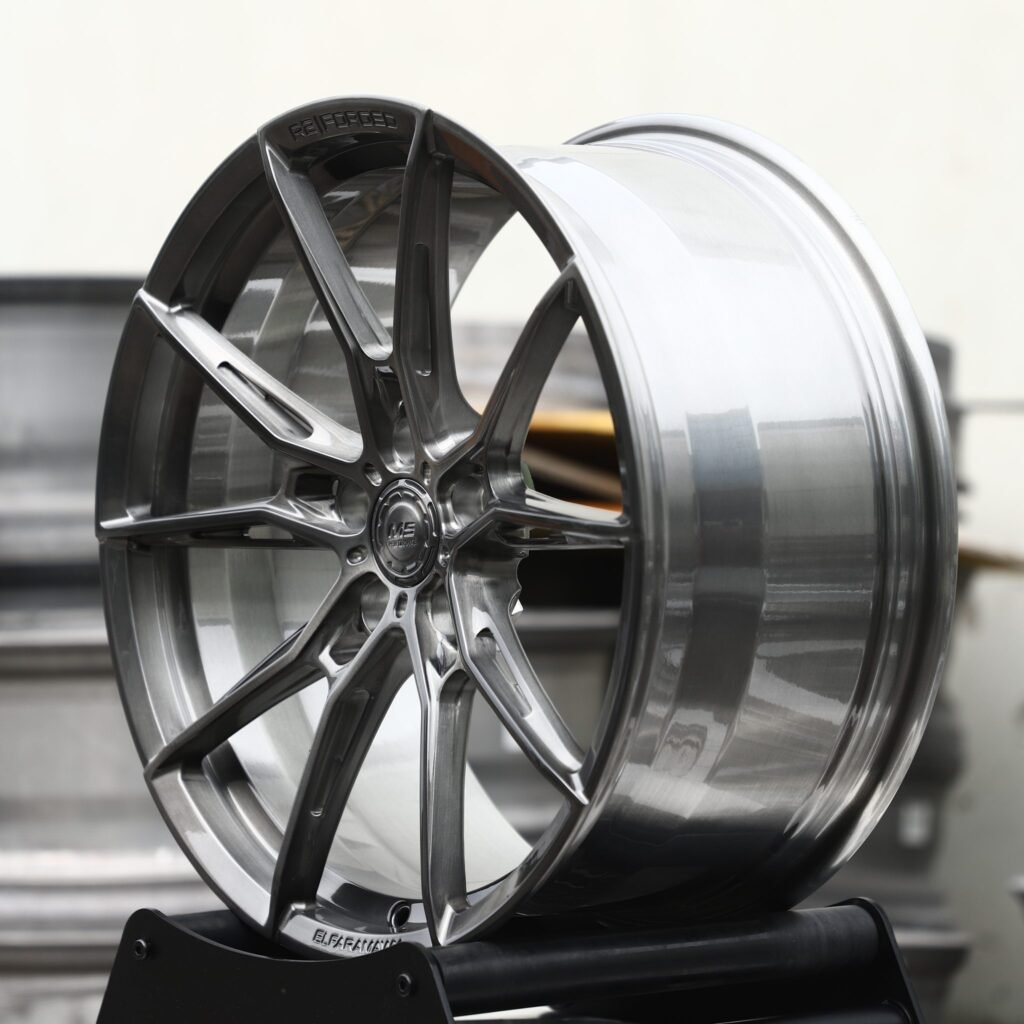 5x114.3 wheels – Transparent Gray Brushed 10-Spoke Star (Wheelforce-Style), side view