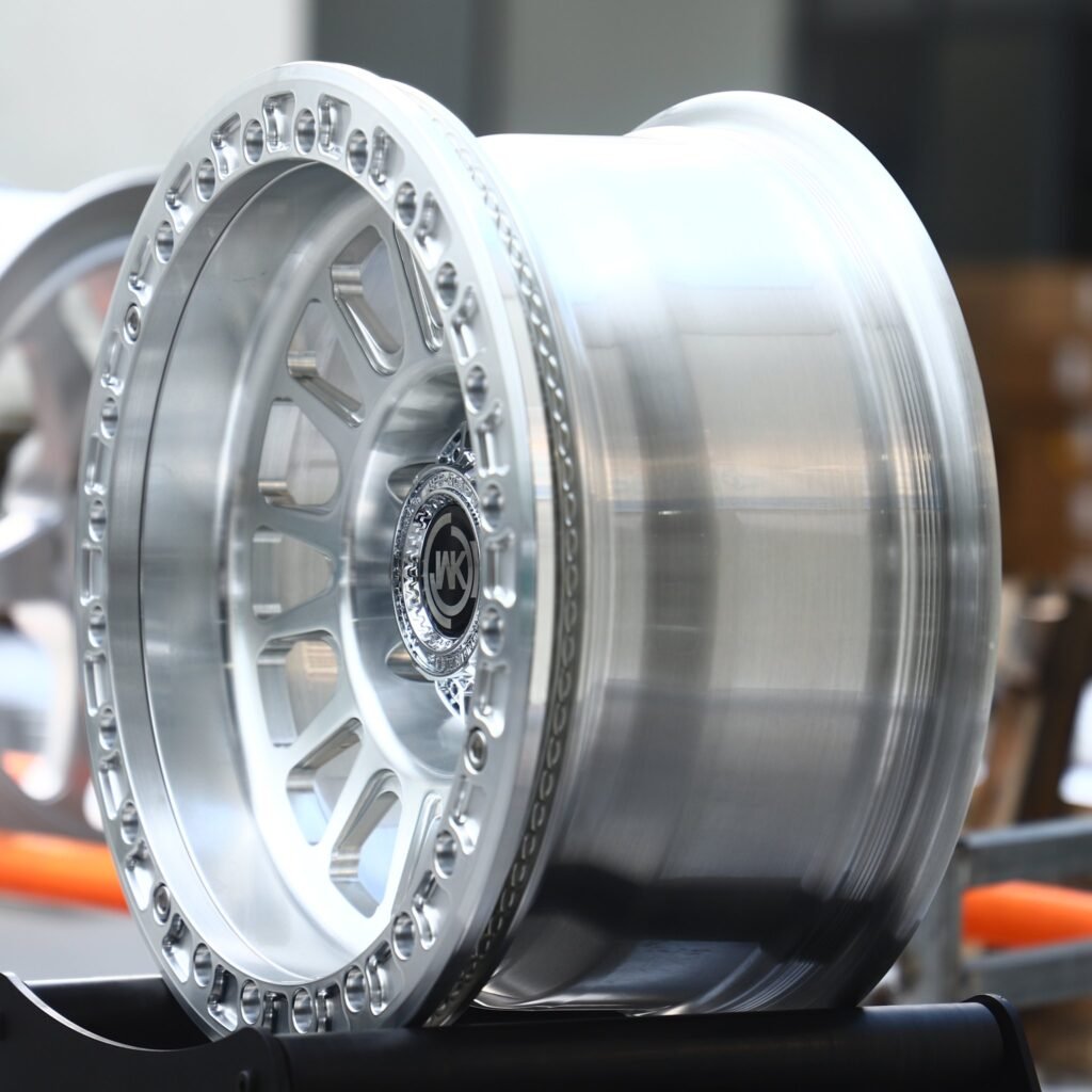 Ford F-150 wheels – Polished 18-Spoke Bolted Ring Chrome Cap Beadlock (WK-Style), angled view
