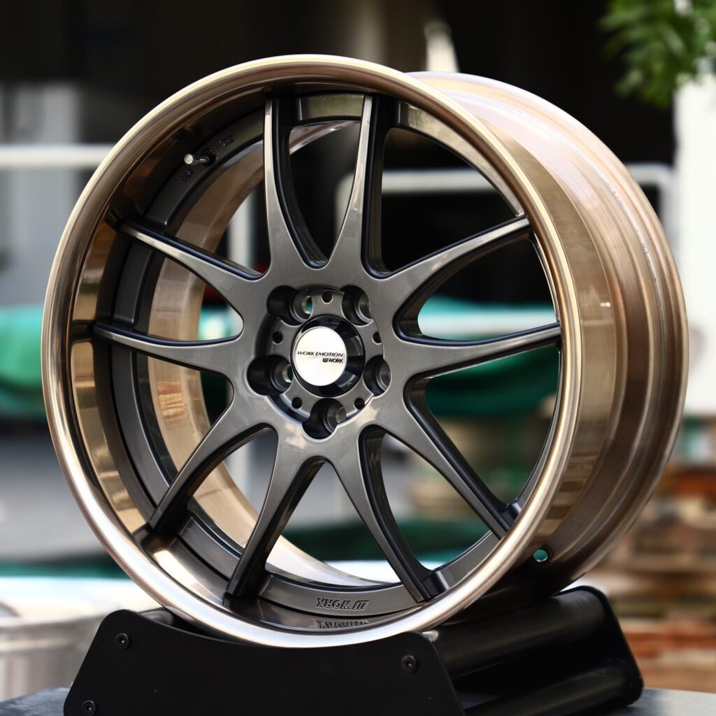 Audi A8 wheels – 2-Piece Gunmetal 10-Spoke Bronze Lip (Work-Style), angled view
