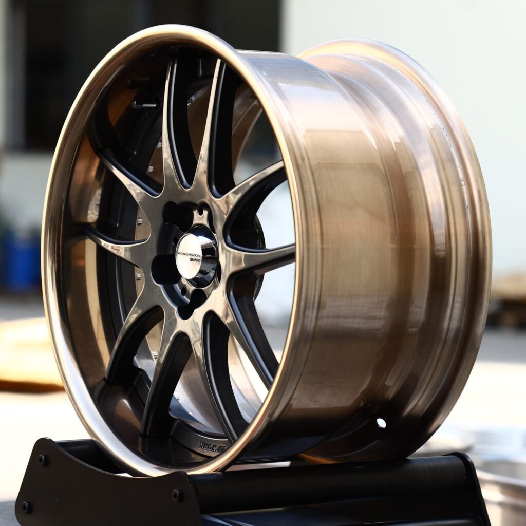 5x120 wheels – 2-Piece Gunmetal 10-Spoke Bronze Lip (Work-Style), side view
