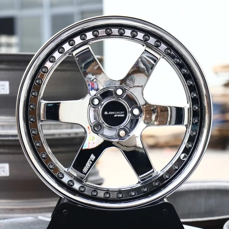 Work-Style Chrome 6-Spoke 2-Piece Deep Lip Forged Wheels – Honda Civic Type R / GR86, front view