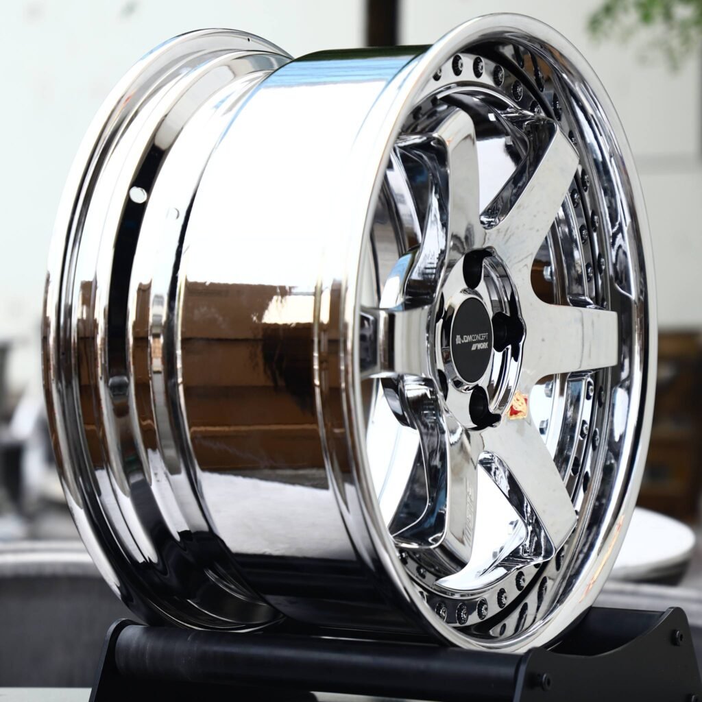 5x120 wheels – Chrome 6-Spoke 2-Piece Deep Lip (Work-Style), side view
