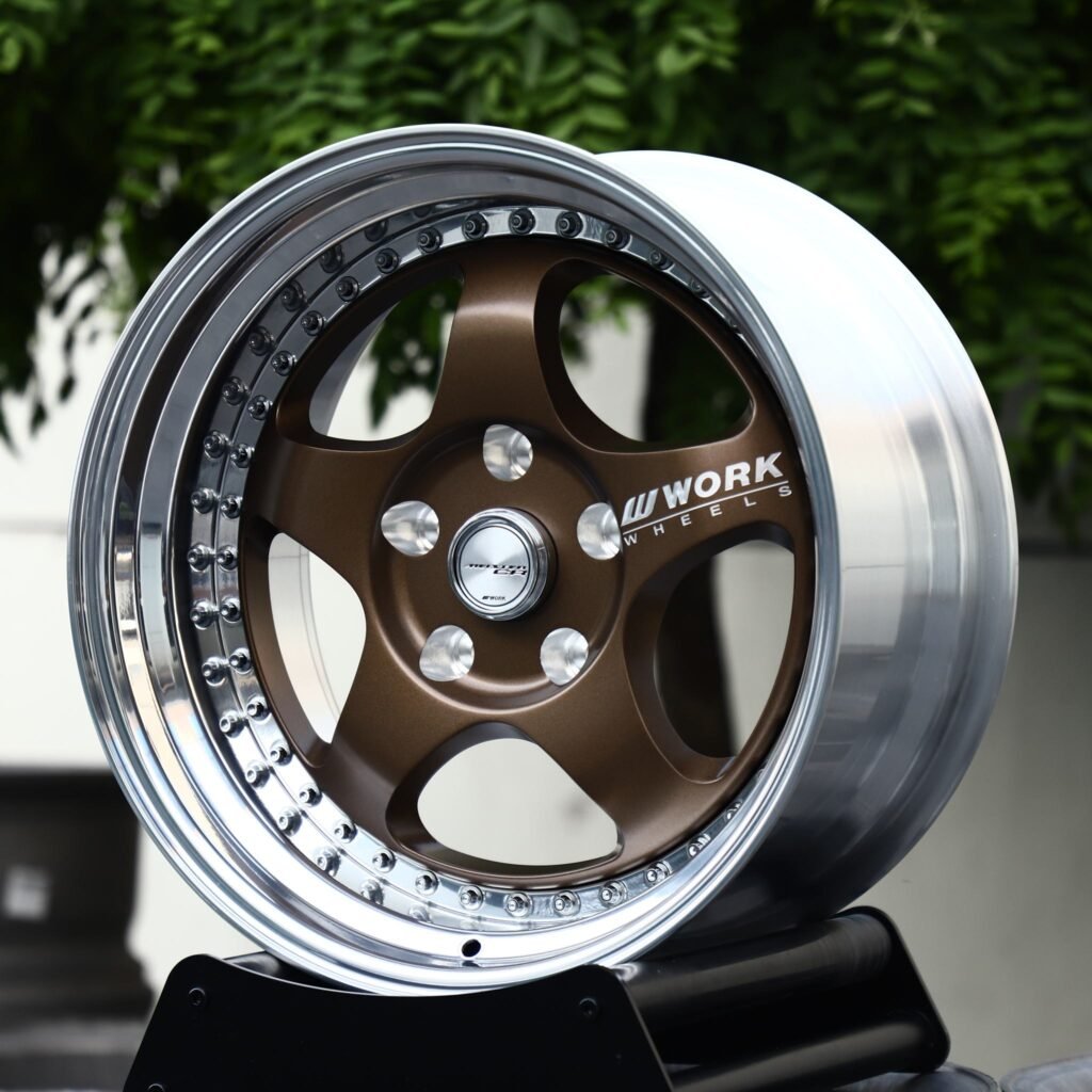 Volkswagen Golf GTI wheels – Matte Bronze 5-Spoke 2-Piece Riveted Deep Lip (Work-Style), angled view