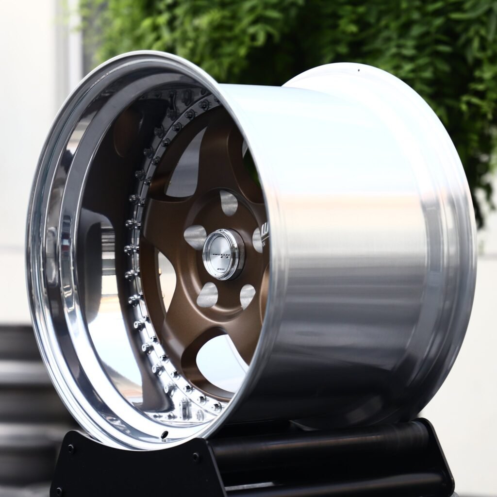 Subaru WRX STI wheels – Matte Bronze 5-Spoke 2-Piece Riveted Deep Lip (Work-Style), close-up view