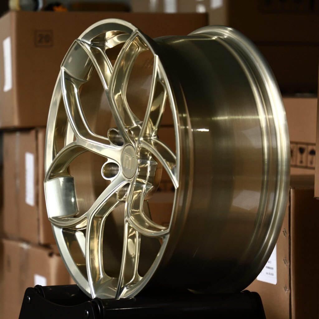 5x114.3 wheels – Champagne Gold Brushed 5-Petal (Xiaomi OEM-Style), side view