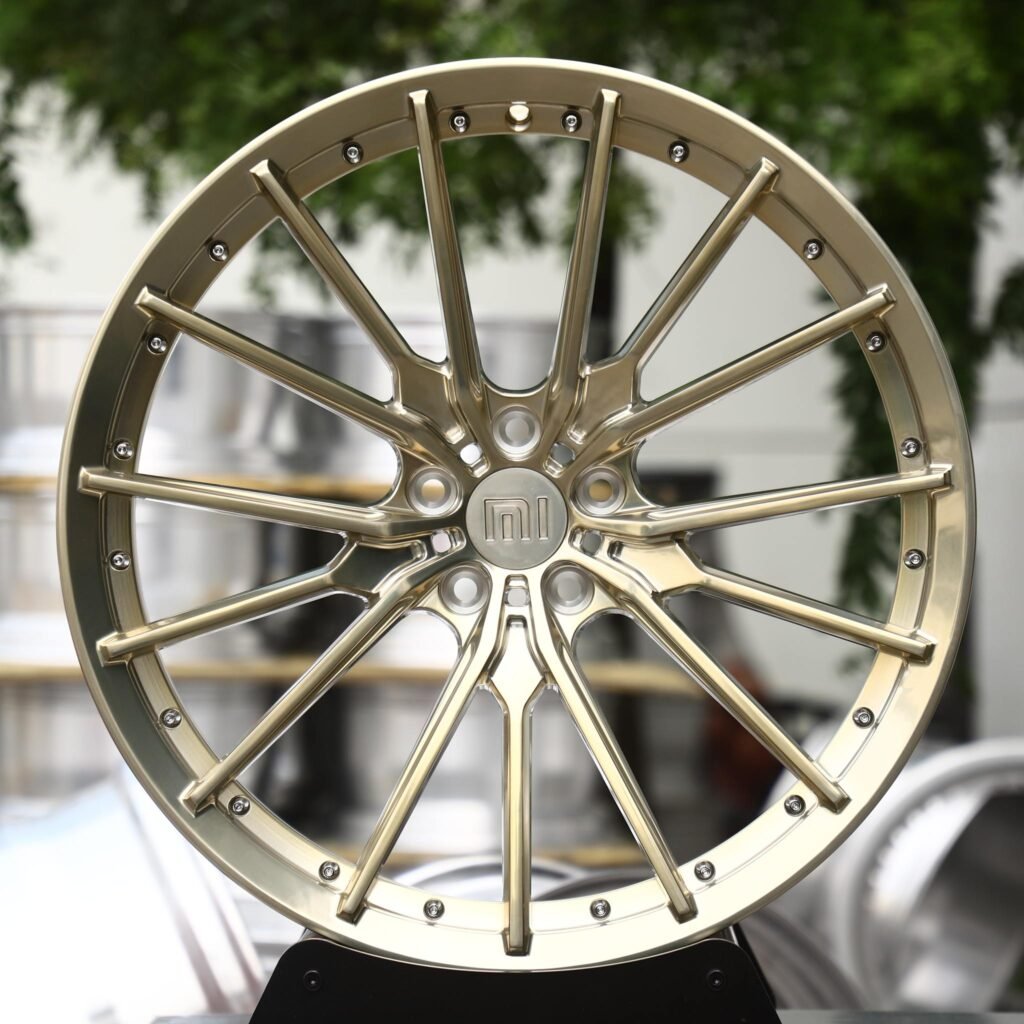 Xiaomi SU7 forged wheel in champagne gold brushed multi-spoke riveted lip design
