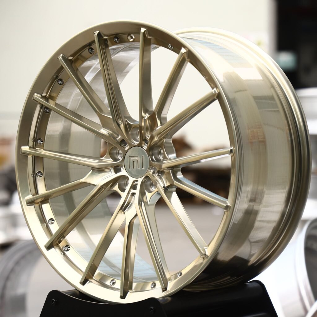 Xiaomi SU7 forged wheel in champagne gold brushed multi-spoke riveted lip design