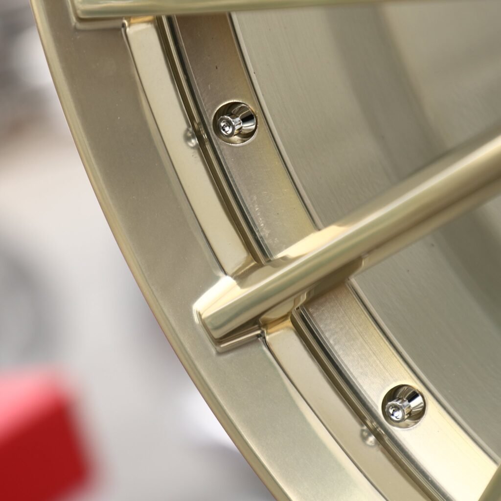 Xiaomi SU7 forged wheel in champagne gold brushed multi-spoke riveted lip design