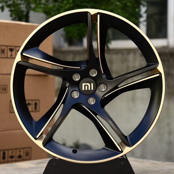 Xiaomi SU7 wheels – Satin Black Gold 5-Spoke (Xiaomi OEM-Style), front view
