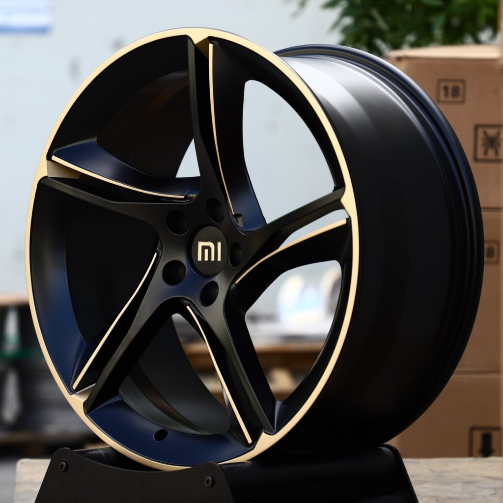 5x114.3 wheels – Satin Black Gold 5-Spoke (Xiaomi OEM-Style), side view