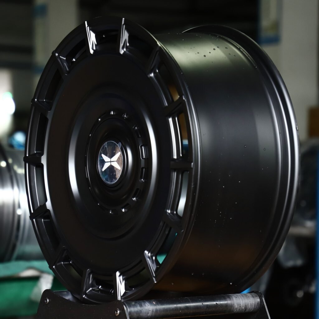 5x112 wheels – Satin Black Slotted Disc (XPeng OEM-Style), side view