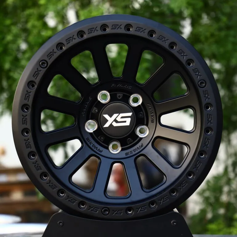 XS-Style Matte Black 14-Spoke Bolted Ring Beadlock Off-Road Forged Wheels – Jeep Wrangler / Land Rover Defender, front view