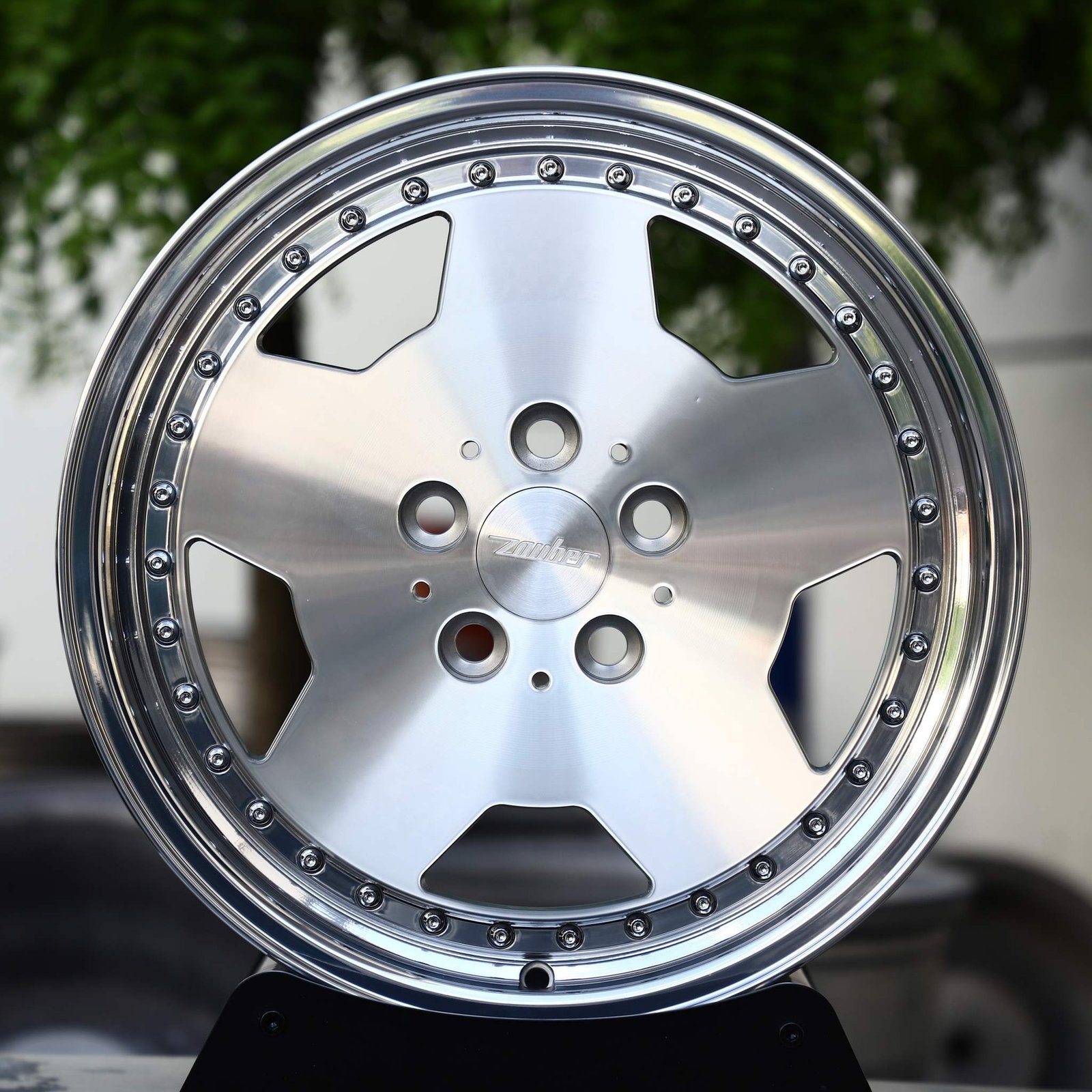 Porsche 911 wheels – Brushed 5-Spoke Dish 2-Piece Riveted (Zauher-Style), front view