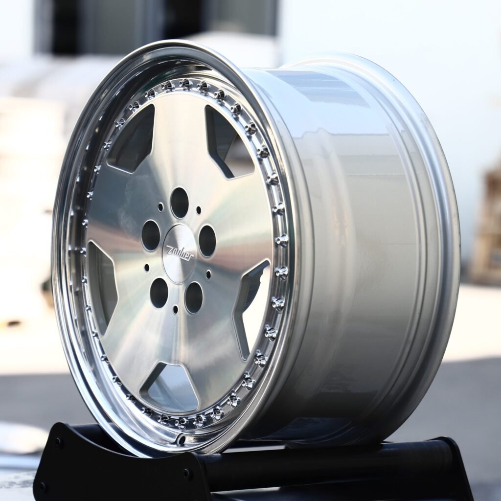 5x130 wheels – Brushed 5-Spoke Dish 2-Piece Riveted (Zauher-Style), side view